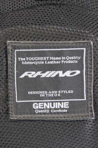 BRITISH DESIGNED RHINO BLACK COWHIDE LEATHER BIKER JACKET + PROTECTORS 40-42 IN