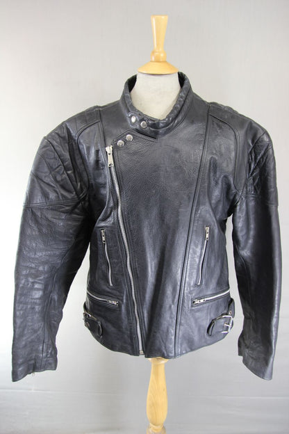 CLASSIC BLACK LEATHER BIKER JACKET 40 INCH/MEDIUM