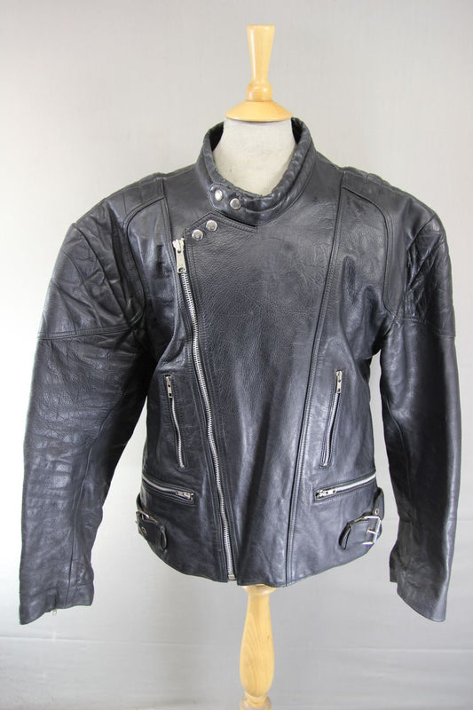 CLASSIC BLACK LEATHER BIKER JACKET 40 INCH/MEDIUM