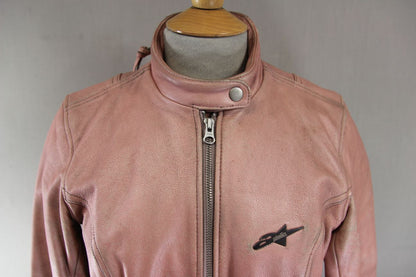 ALPINESTARS STELLA PINK LEATHER BIKER JACKET: SIZE 10/MEDIUM/32-34 INCH CHEST