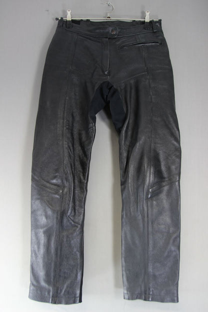 LEWIS LEATHER BLACK BIKER TROUSERS + CE ARMOUR SIZE 10: WAIST 32"/INSIDE LEG 31"