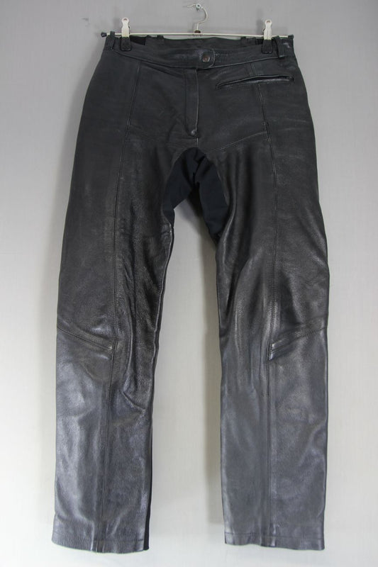 LEWIS LEATHER BLACK BIKER TROUSERS + CE ARMOUR SIZE 10: WAIST 32"/INSIDE LEG 31"