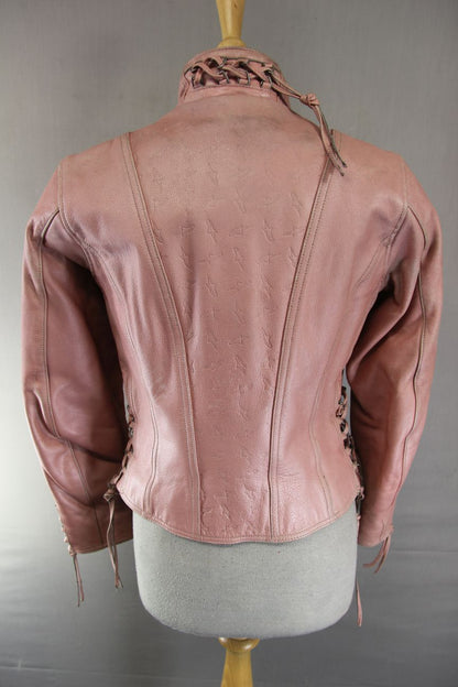 ALPINESTARS STELLA PINK LEATHER BIKER JACKET: SIZE 10/MEDIUM/32-34 INCH CHEST