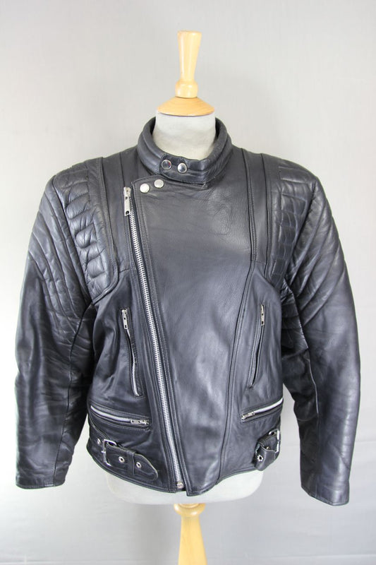 JT'S CLASSIC BLACK COWHIDE LEATHER BIKER JACKET 38-40 INCH CHEST