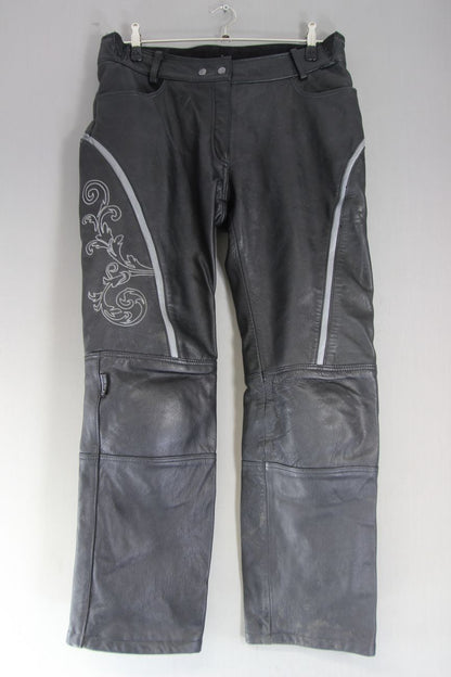 MP-ASU BLACK LEATHER BIKER TROUSERS WITH CE ARMOUR: WAIST 34-36"/INSIDE LEG 31"