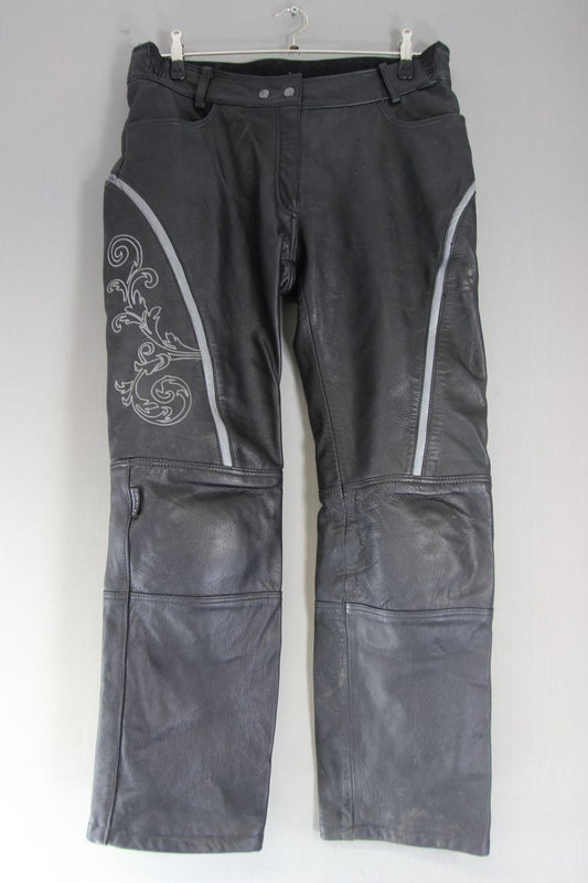 MP-ASU BLACK LEATHER BIKER TROUSERS WITH CE ARMOUR: WAIST 34-36"/INSIDE LEG 31"
