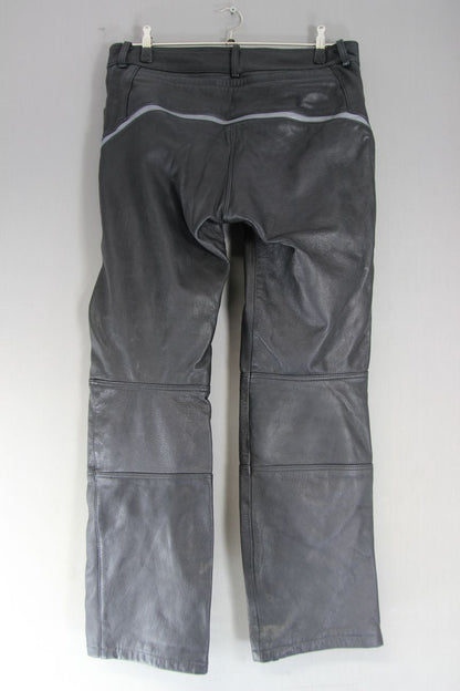 MP-ASU BLACK LEATHER BIKER TROUSERS WITH CE ARMOUR: WAIST 34-36"/INSIDE LEG 31"