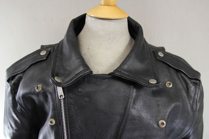 VINTAGE 1970's/1980's PUNK ROCK SKIN COWHIDE LEATHER BLACK BIKER JACKET 44-46 IN