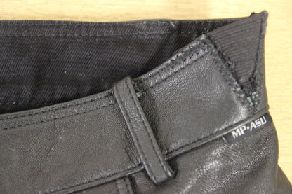 MP-ASU BLACK LEATHER BIKER TROUSERS WITH CE ARMOUR: WAIST 34-36"/INSIDE LEG 31"