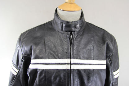 PRO FIRST LADIES BLACK & WHITE LEATHER BIKER JACKET WITH CE ARMOUR 38-40 IN/XXL