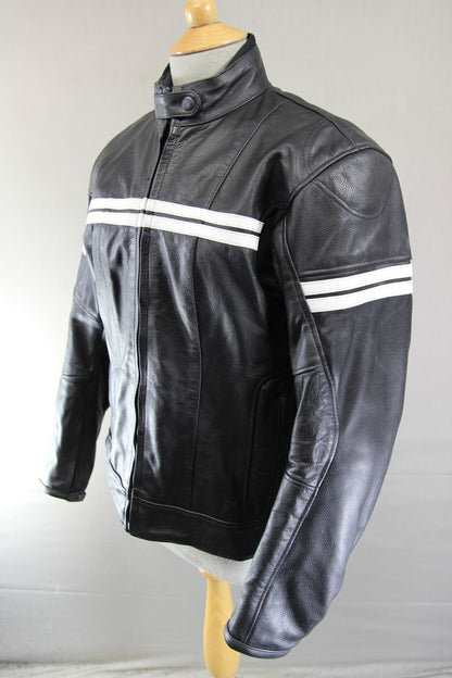 PRO FIRST LADIES BLACK & WHITE LEATHER BIKER JACKET WITH CE ARMOUR 38-40 IN/XXL