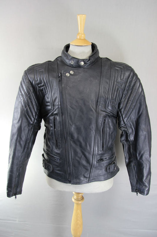 CLASSIC AKITO T-FORCE PLUS BLACK LEATHER BIKER JACKET 40-42 INCH CHEST