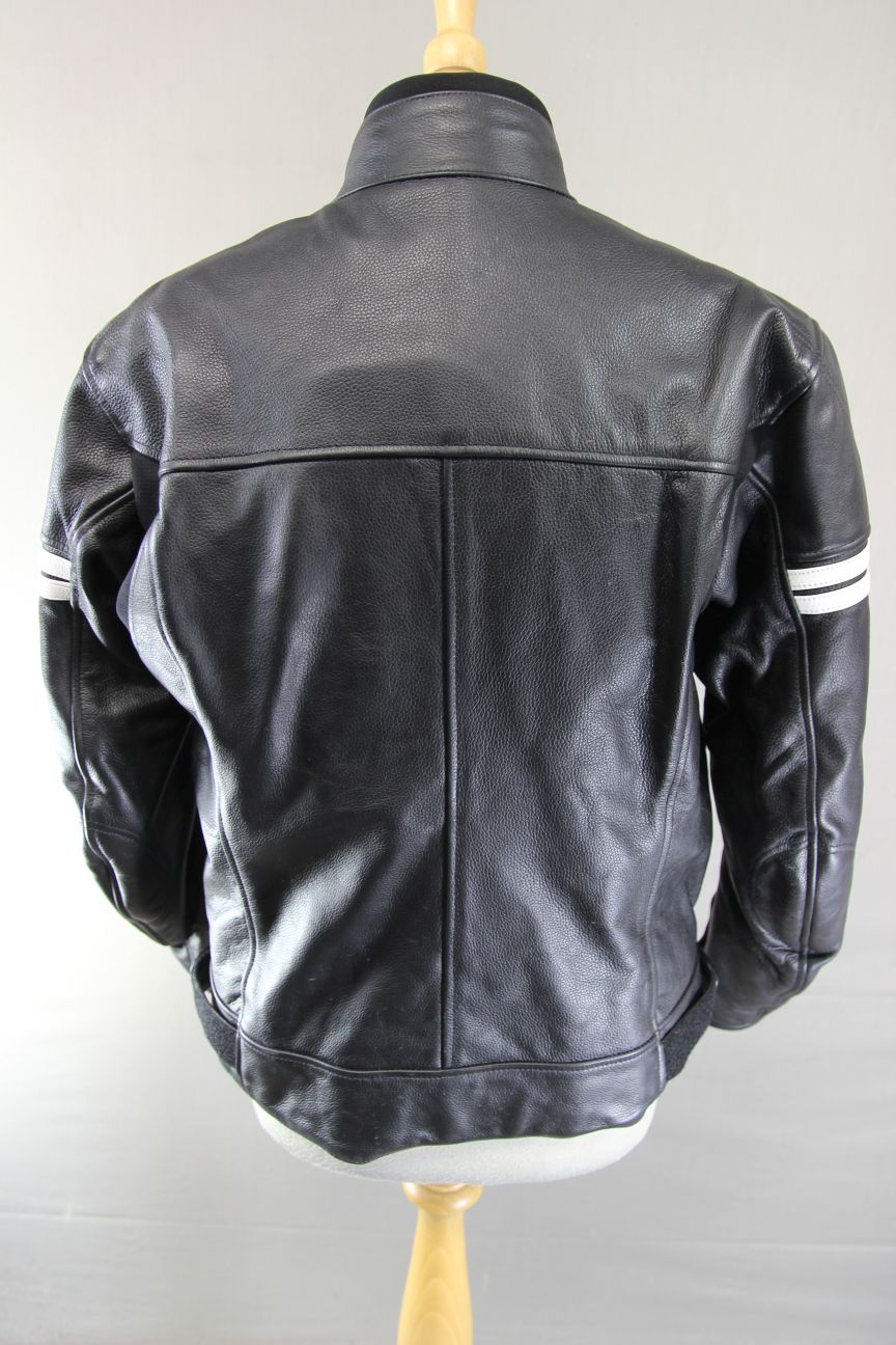 PRO FIRST LADIES BLACK & WHITE LEATHER BIKER JACKET WITH CE ARMOUR 38-40 IN/XXL