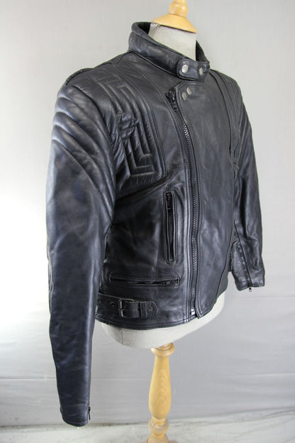 CLASSIC AKITO T-FORCE PLUS BLACK LEATHER BIKER JACKET 40-42 INCH CHEST