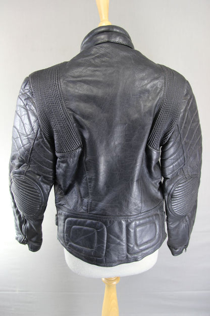 ROCHELLE DESIGN CLASSIC BLACK LEATHER BIKER JACKET WITH FOLD DOWN COLLARS 38-40"