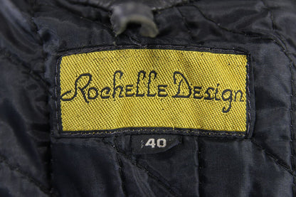 ROCHELLE DESIGN CLASSIC BLACK LEATHER BIKER JACKET WITH FOLD DOWN COLLARS 38-40"