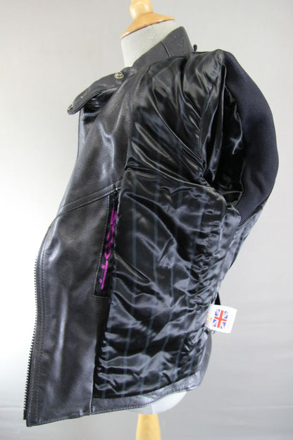 CLASSIC BRITISH MADE BLACK SCOTT LEATHERS BIKER JACKET: SIZE 10