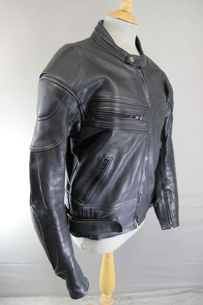 LOOKWELL BLACK LEATHER BIKER JACKET WITH REMOVABLE PROTECTORS 42 INCH/LARGE
