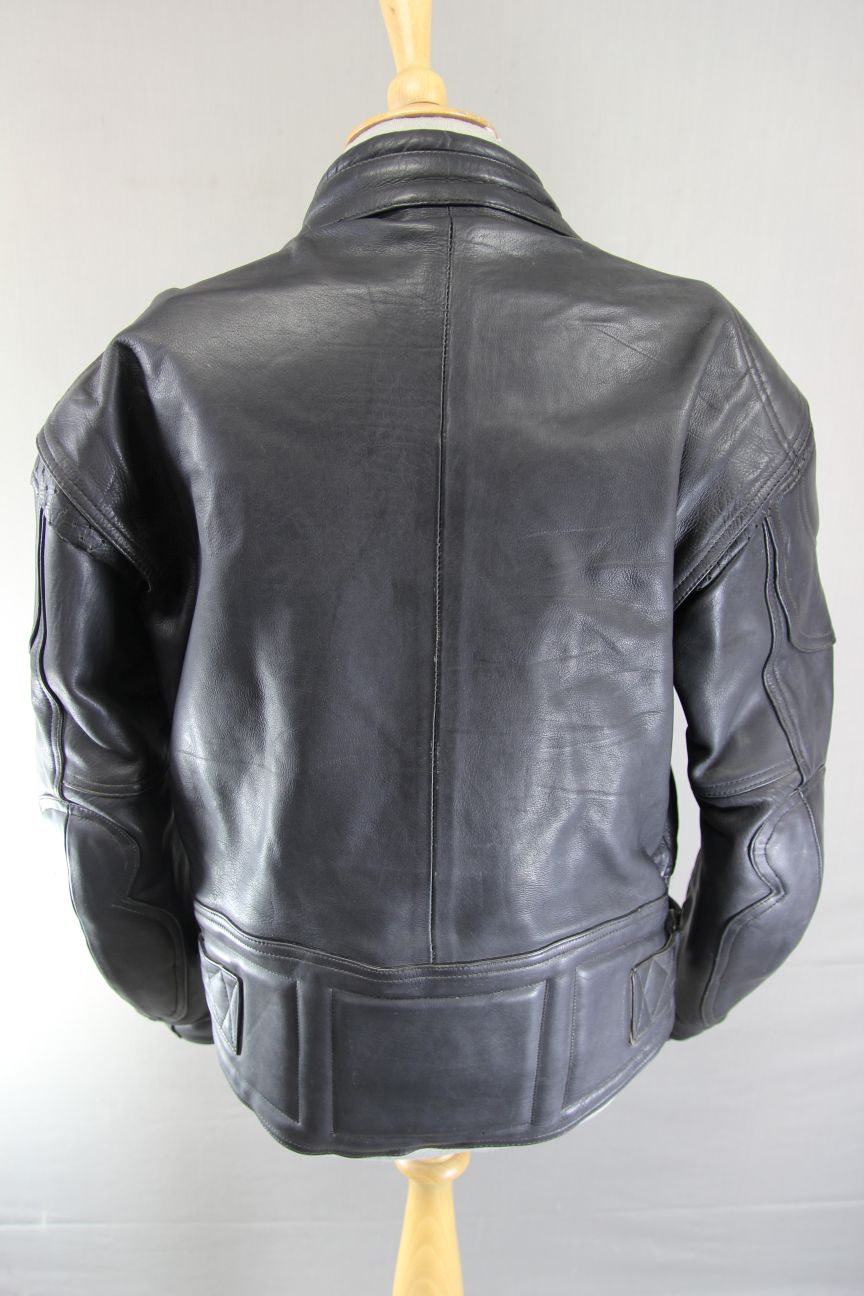LOOKWELL BLACK LEATHER BIKER JACKET WITH REMOVABLE PROTECTORS 42 INCH/LARGE