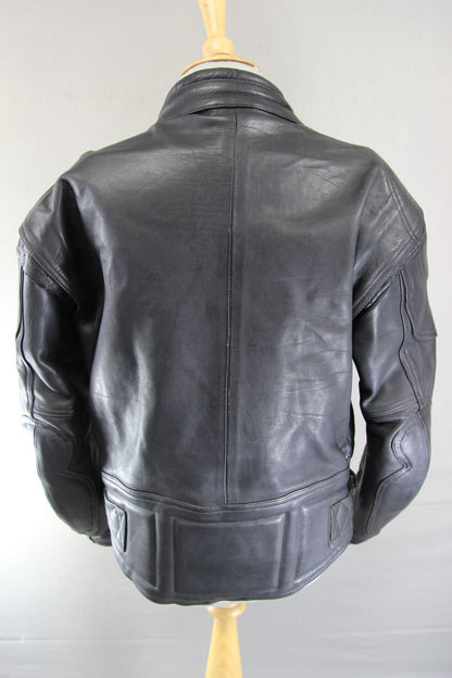 LOOKWELL BLACK LEATHER BIKER JACKET WITH REMOVABLE PROTECTORS 42 INCH/LARGE
