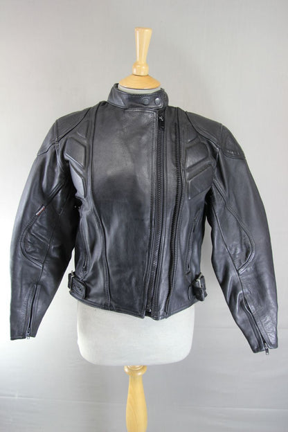 RHINO LADIES CLASSIC BLACK LEATHER BIKER JACKET: SIZE 14/36-38 INCH CHEST