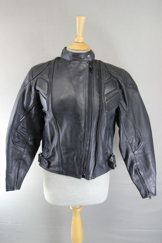 RHINO LADIES CLASSIC BLACK LEATHER BIKER JACKET: SIZE 14/36-38 INCH CHEST