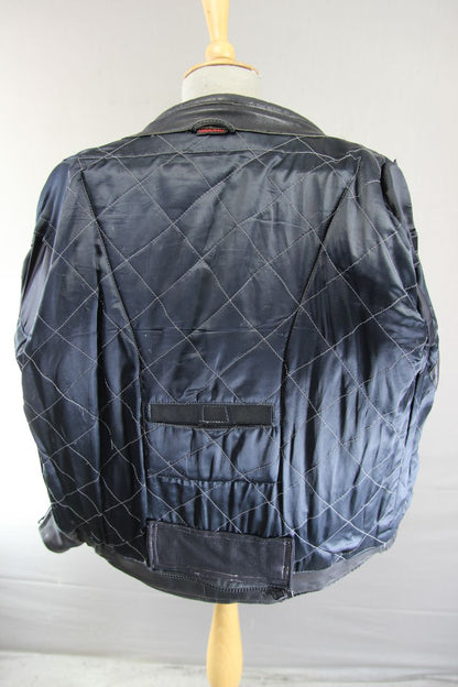 LOOKWELL BLACK LEATHER BIKER JACKET WITH REMOVABLE PROTECTORS 42 INCH/LARGE