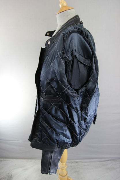 LOOKWELL BLACK LEATHER BIKER JACKET WITH REMOVABLE PROTECTORS 42 INCH/LARGE
