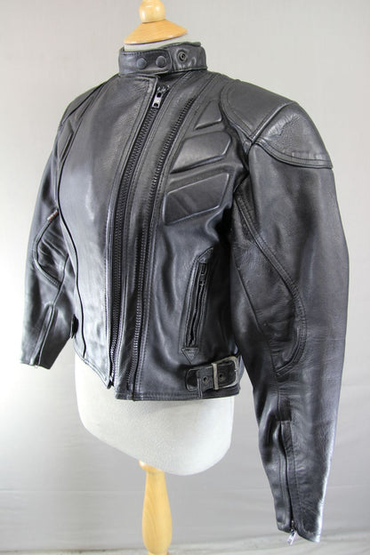 RHINO LADIES CLASSIC BLACK LEATHER BIKER JACKET: SIZE 14/36-38 INCH CHEST