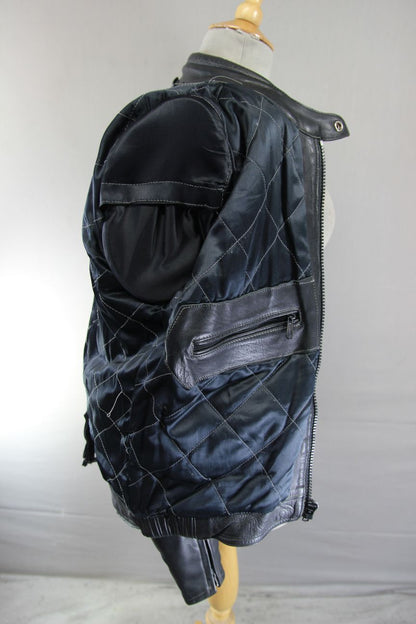LOOKWELL BLACK LEATHER BIKER JACKET WITH REMOVABLE PROTECTORS 42 INCH/LARGE