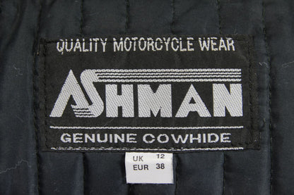 ASHMAN BLACK COWHIDE LEATHER BIKER JACKET + PROTECTORS & THERMAL LINING: SIZE 12
