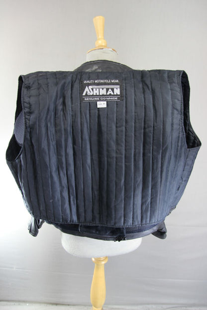 ASHMAN BLACK COWHIDE LEATHER BIKER JACKET + PROTECTORS & THERMAL LINING: SIZE 12