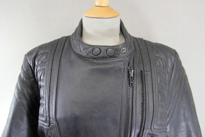 RIDER BLACK LEATHER BIKER JACKET WITH BACK PAD: SIZE 14/36-38"/EUROPEAN SIZE 40