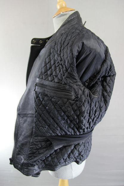RIDER BLACK LEATHER BIKER JACKET WITH BACK PAD: SIZE 14/36-38"/EUROPEAN SIZE 40