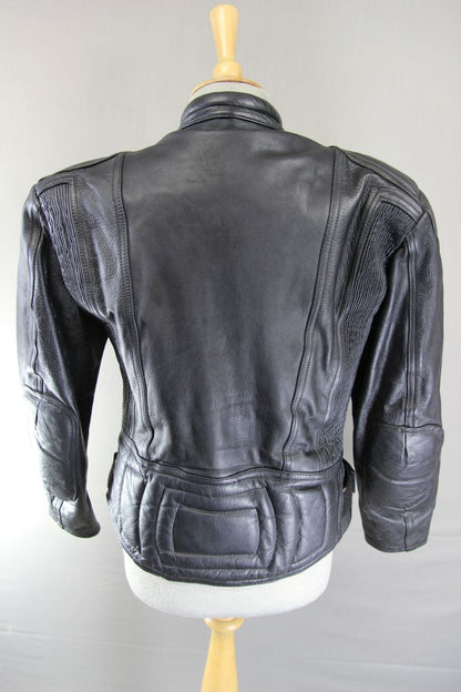 DYNAMIC LEATHERS CLASSIC BLACK BIKER JACKET: SIZE 14 36-38 INCH CHEST