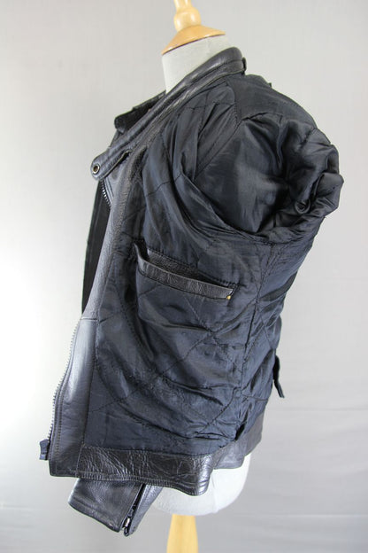 DYNAMIC LEATHERS CLASSIC BLACK BIKER JACKET: SIZE 14 36-38 INCH CHEST