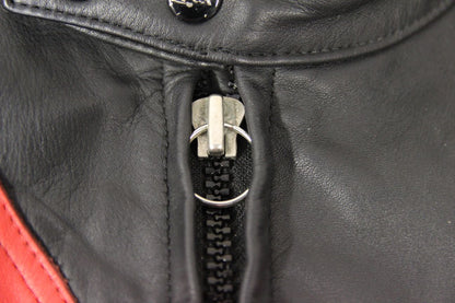 VINTAGE 80'S BLACK, RED & CREAM UVEX SPORTSTYLE LEATHER BIKER JACKET 40-42 INCH