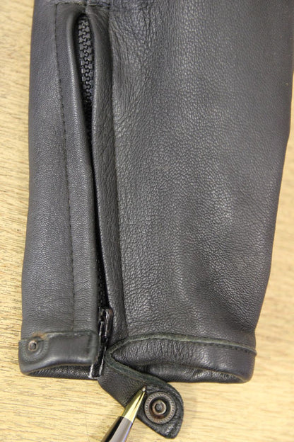 PROTO BLACK & SILVER LEATHER KEVLAR REINFORCED BIKER JACKET WITH PROTECTORS 40IN