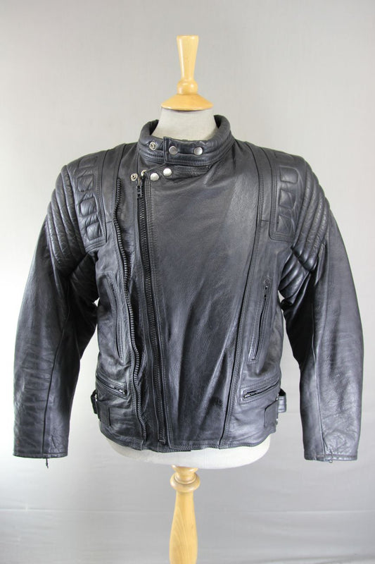 DYNAMIC LEATHER CLASSIC BLACK COWHIDE BIKER JACKET + THINSULATE 3M LINING 42-44"