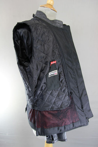 SKINTAN BLACK & SILVER COWHIDE LEATHER BIKER JACKET WITH THERMAL LINING: SIZE 14