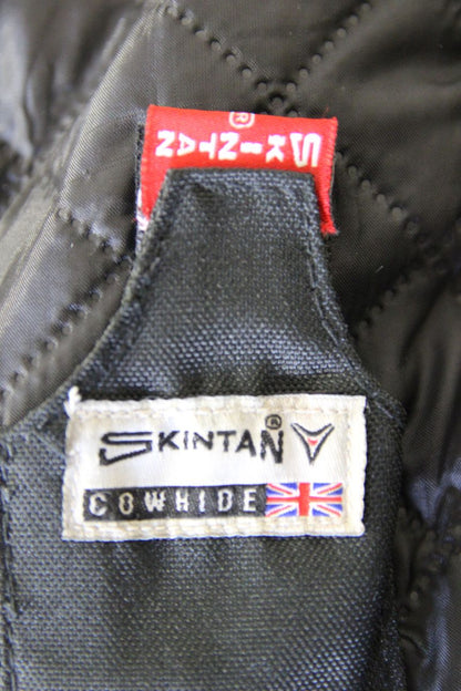 SKINTAN BLACK & SILVER COWHIDE LEATHER BIKER JACKET WITH THERMAL LINING: SIZE 14