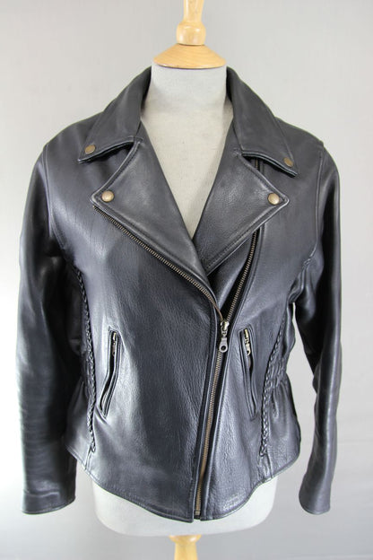 JTS VINTAGE 1970'S STYLE PUNK ROCK BLACK LEATHER RETRO BIKER JACKET 38 IN/LARGE