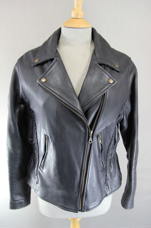 JTS VINTAGE 1970'S STYLE PUNK ROCK BLACK LEATHER RETRO BIKER JACKET 38 IN/LARGE