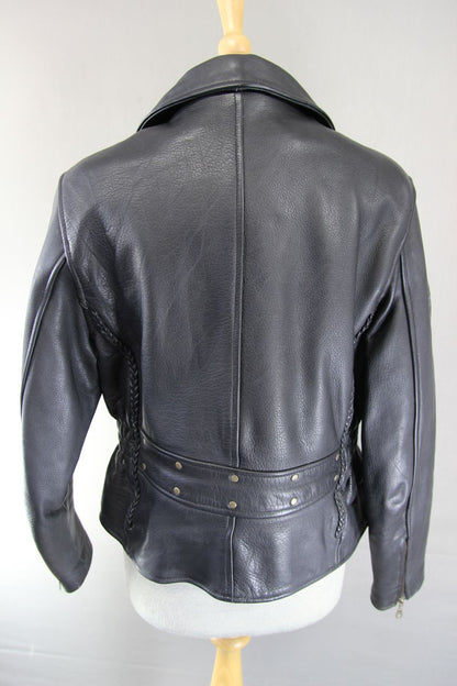 JTS VINTAGE 1970'S STYLE PUNK ROCK BLACK LEATHER RETRO BIKER JACKET 38 IN/LARGE