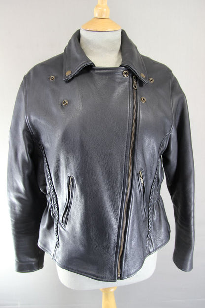 JTS VINTAGE 1970'S STYLE PUNK ROCK BLACK LEATHER RETRO BIKER JACKET 38 IN/LARGE