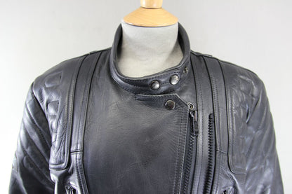 CLASSIC SPORTEX APOLLO BLACK LEATHER BIKER JACKET WITH BACK PROTECTOR: SIZE 16