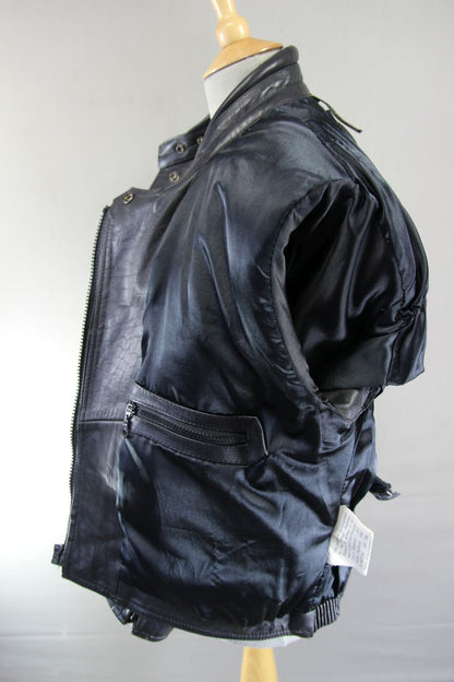 CLASSIC SPORTEX APOLLO BLACK LEATHER BIKER JACKET WITH BACK PROTECTOR: SIZE 16