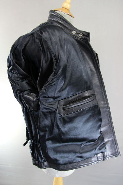 CLASSIC SPORTEX APOLLO BLACK LEATHER BIKER JACKET WITH BACK PROTECTOR: SIZE 16