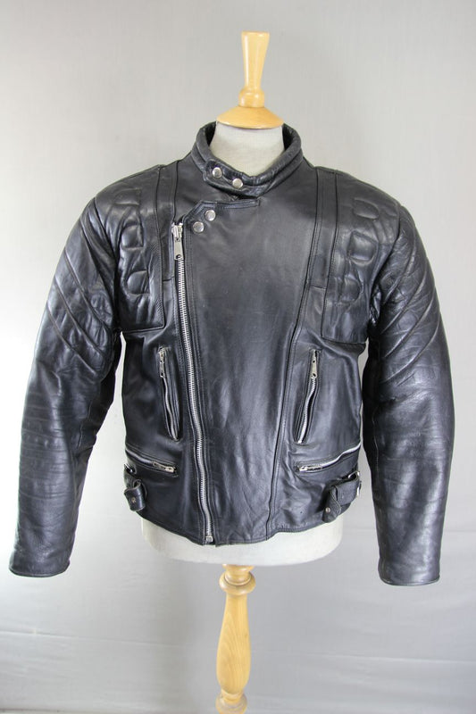 CLASSIC BASHIR BLACK LEATHER BIKER JACKET 42-44 INCH CHEST/LARGE