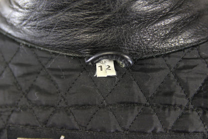 RIDER BLACK LEATHER BIKER JACKET WITH BACK PAD: SIZE 12/34-36"/EUROPEAN SIZE 38